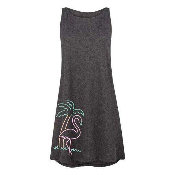 Womens Beach Dress Cover Up Tropical Flamingo Palm Tree Summer Tank Top Small - Picture 2 of 6